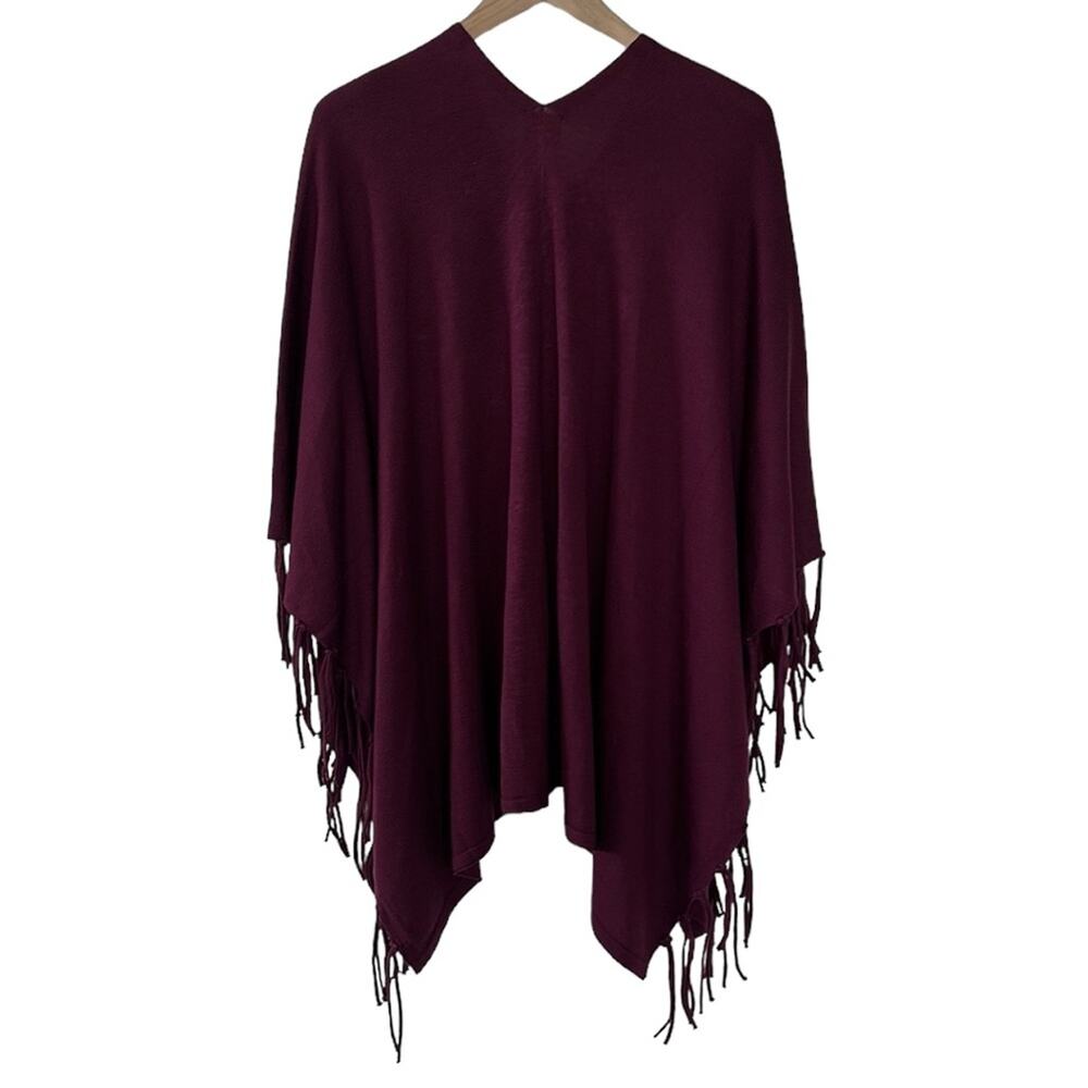 NEW Chico’s Lace Up Fringed Poncho Gold Hardware Tie Cover Up Purple One Size - Picture 5 of 9